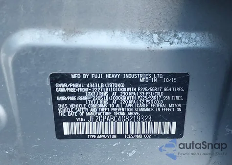 2016 Subaru Crosstrek 2.0I Premium из США, поврежденный, VIN JF2GPABC4G8219323